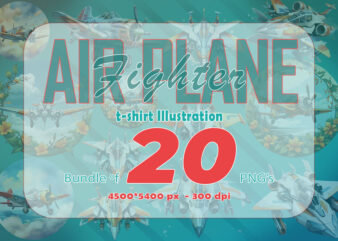 20 vintage fighter plane illustration t-shirt clipart bundle