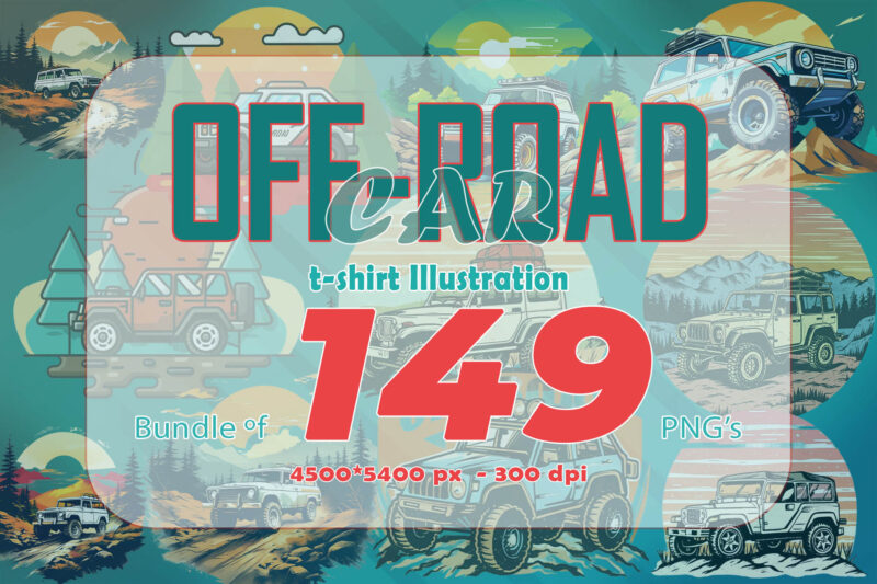 Retro Off Road Car T-shirt Illustration 149 Clipart Bundle for Trendy T-Shirt Designs