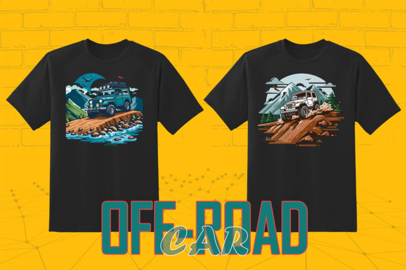 Trendy 149 Retro Off Road Car T-shirt Illustration Clipart Bundle
