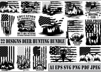 Deer Hunting T Shirt Design Bundle, Deer Hunting SVG Bundle, Deer Hunting PNG Bundle, Deer Hunting T Shirt Design For Sale