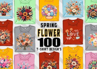 100 Flourish Spring T-shirt Illustration Clipart Bundle crafted for Print on Demand Business