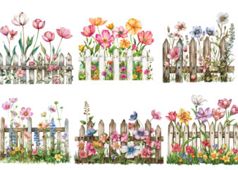 spring flower with fence clipart