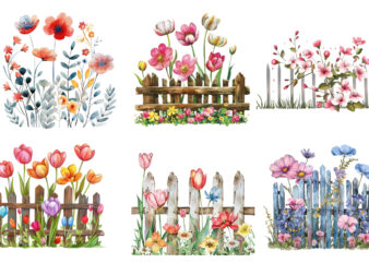 spring flower with fence clipart