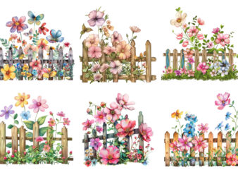 spring flower with fence clipart