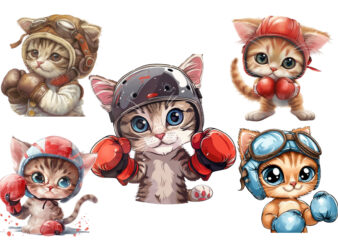 cute little cat in boxing clipart