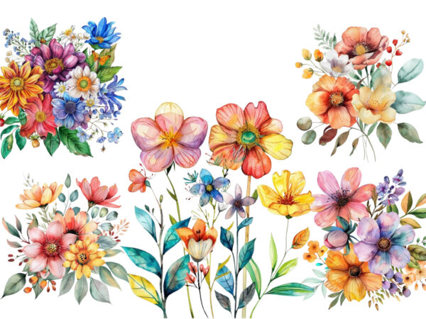 Watercolor flower clipart t shirt design for sale