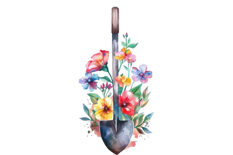 watercolor Garden Spade with flowers