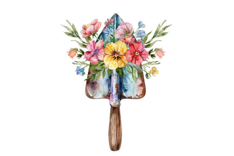 watercolor Garden Spade with flowers