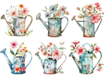 Watering Can with flowers clipart