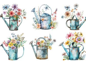 Watering Can with flowers clipart