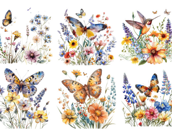 Watercolor wildflowers with winged animal t shirt design for sale