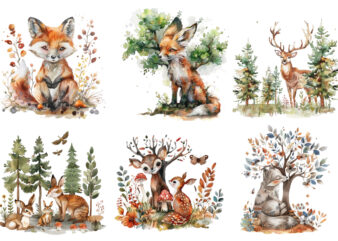 watercolor Woodland Animal clipart