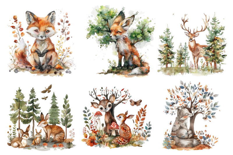 watercolor Woodland Animal clipart