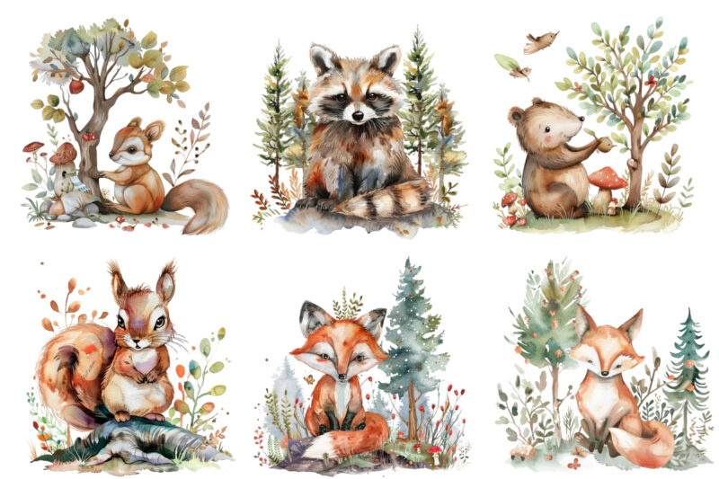 watercolor Woodland Animal clipart