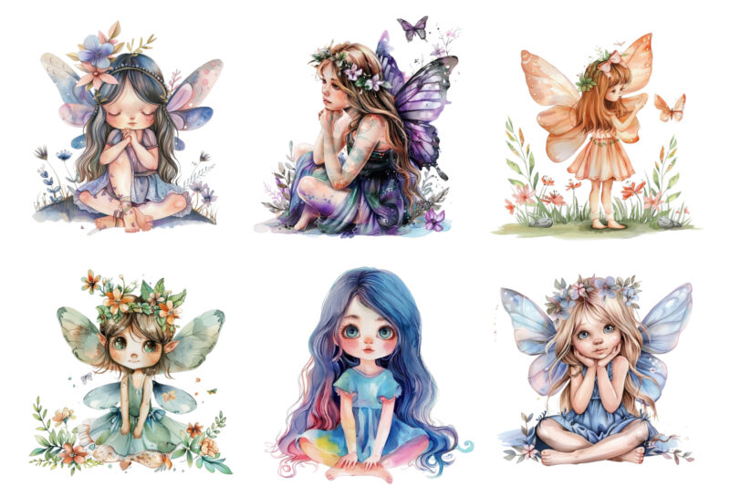 watercolor little Fairy Girl clipart