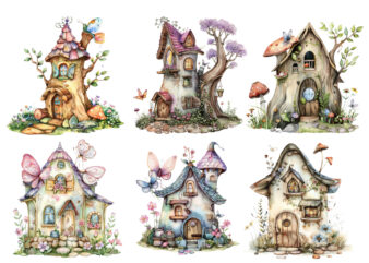 watercolor little Fairy house clipart