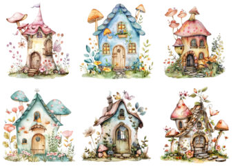 watercolor little Fairy house clipart t shirt design for sale