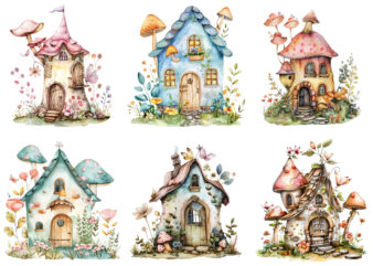 watercolor little Fairy house clipart