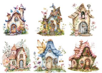 watercolor little Fairy house clipart