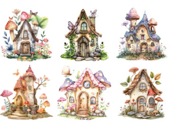 watercolor little Fairy house clipart