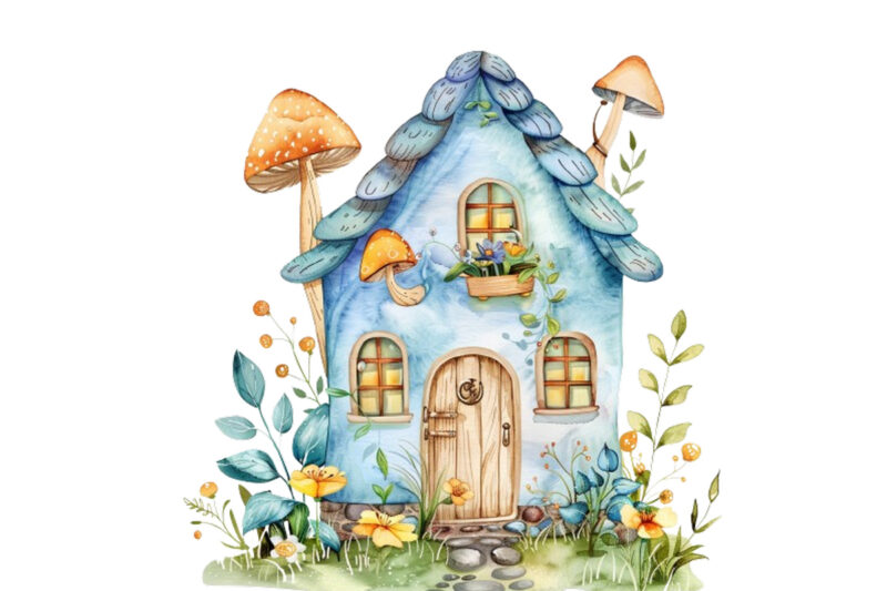 watercolor little Fairy house clipart