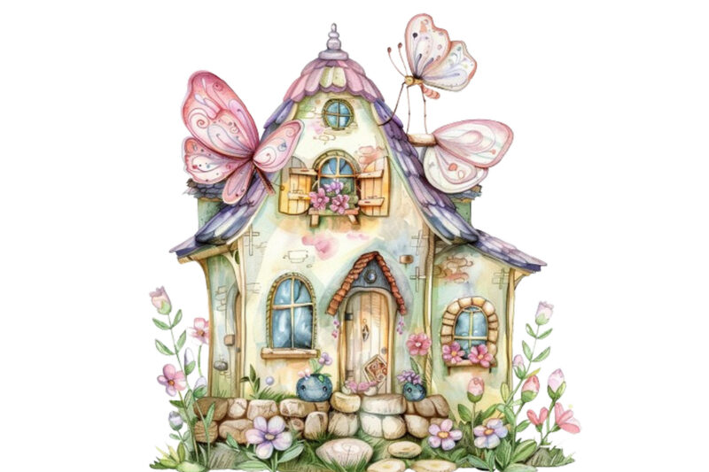 watercolor little Fairy house clipart