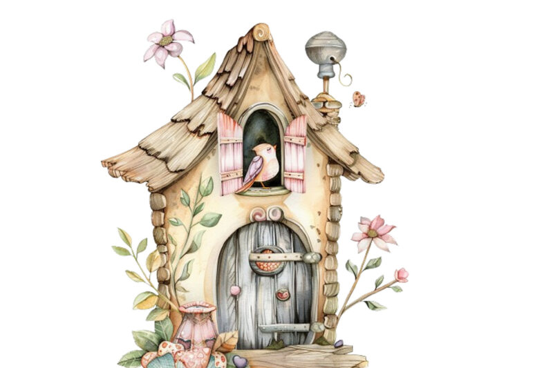 watercolor little Fairy house clipart