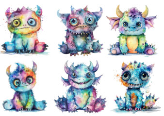 watercolor baby monster clipart