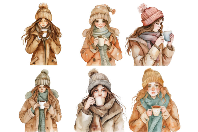 watercolor cartoon women fashion