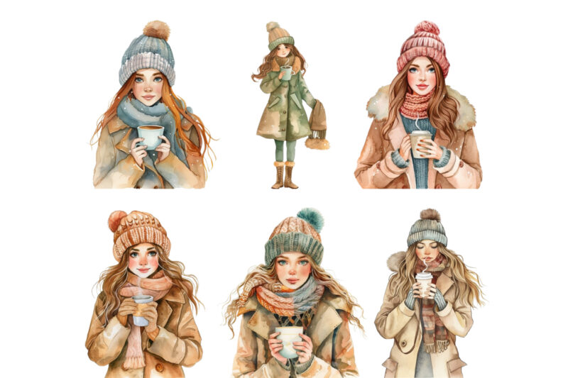 watercolor cartoon women fashion