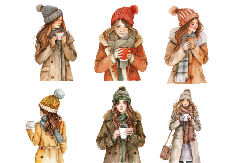 watercolor cartoon women fashion