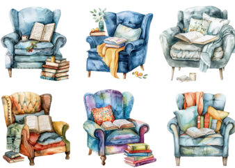 Comfy reading chair with book clipart