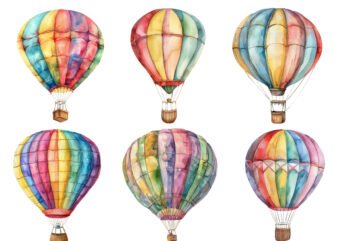 Watercolor funny hot air balloon clipart