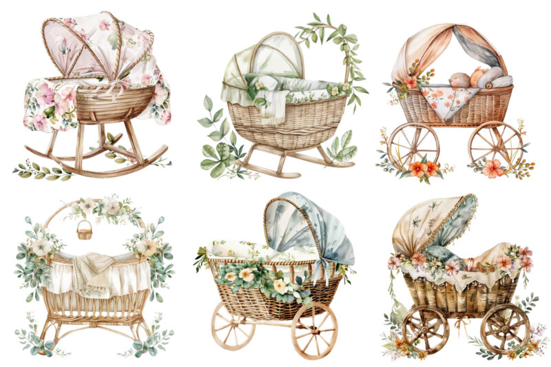 watercolor nursery cute Bassinet clipart