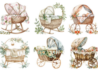 watercolor nursery cute Bassinet clipart