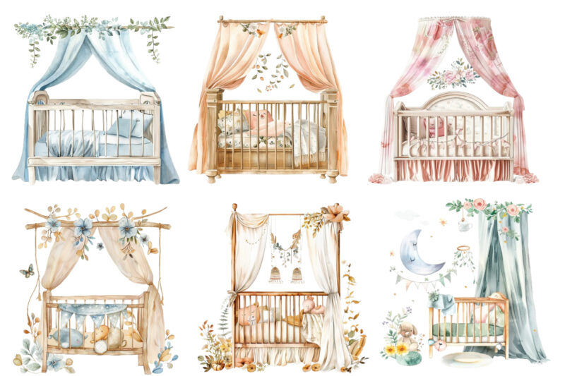 watercolor nursery cute Crib clipart