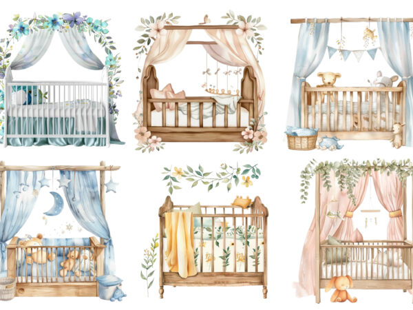 Watercolor nursery cute crib clipart t shirt design for sale