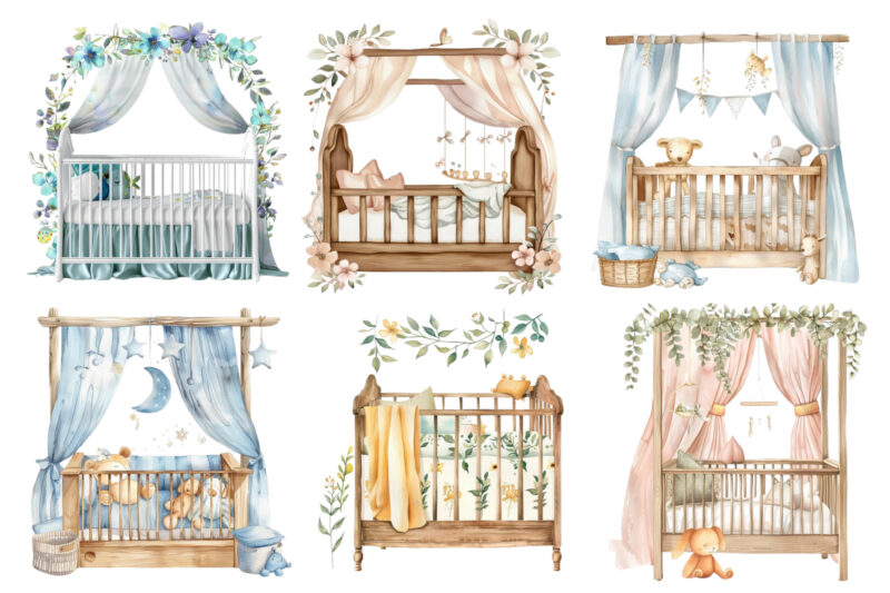 watercolor nursery cute Crib clipart