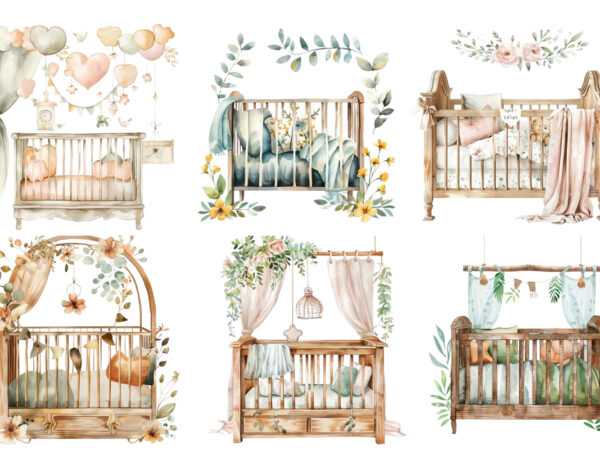 Watercolor nursery cute crib clipart t shirt design for sale