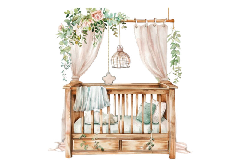 watercolor nursery cute Crib clipart