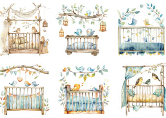 nursery cute Crib with funny birds