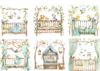 nursery cute Crib with funny birds
