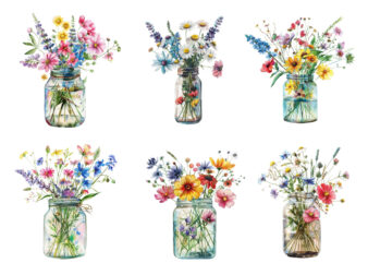 watercolour Wildflowers in glass Jar clipart