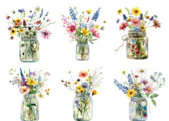 watercolour Wildflowers in glass Jar clipart