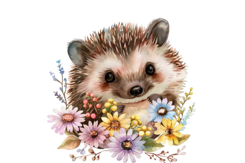 cute baby Hedgehog with flower