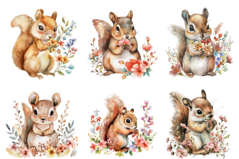 cute baby Squirrel with flower