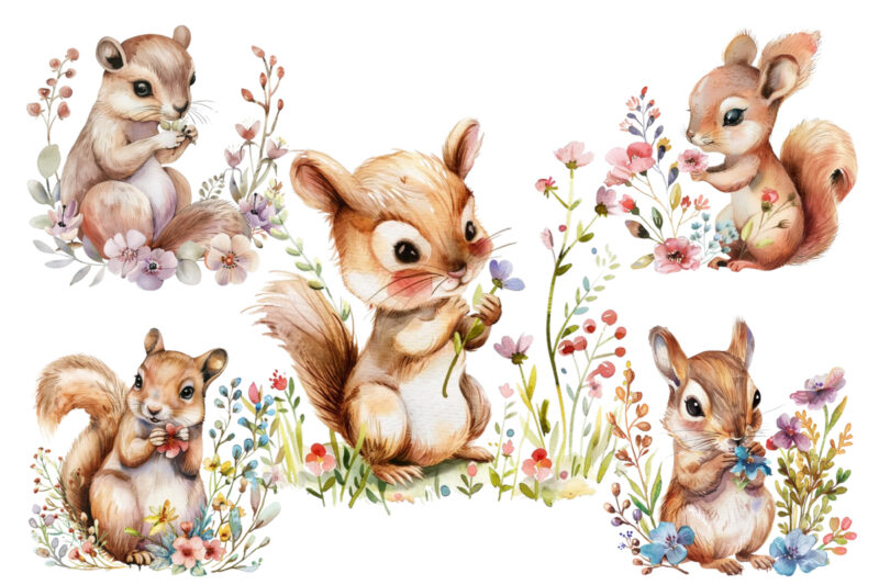 cute baby Squirrel with flower