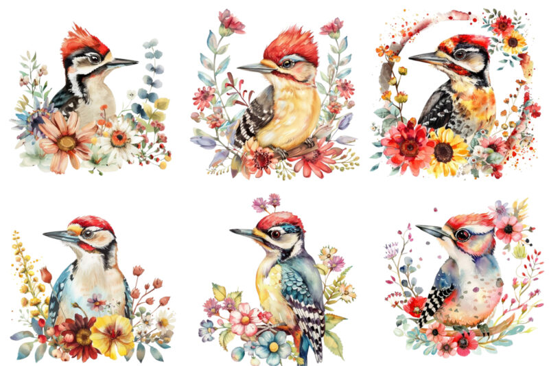 cute baby Woodpecker with flower