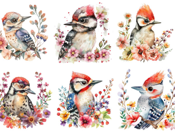 Cute baby woodpecker with flower t shirt vector file