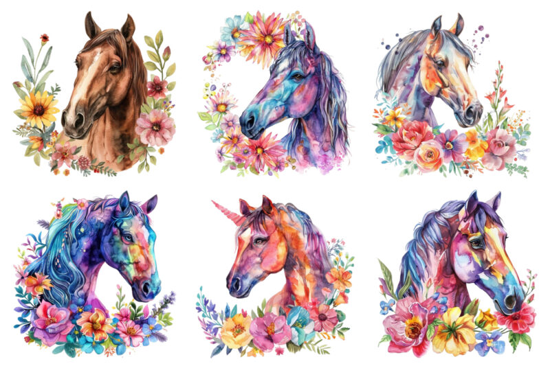 horse with flowers clipart